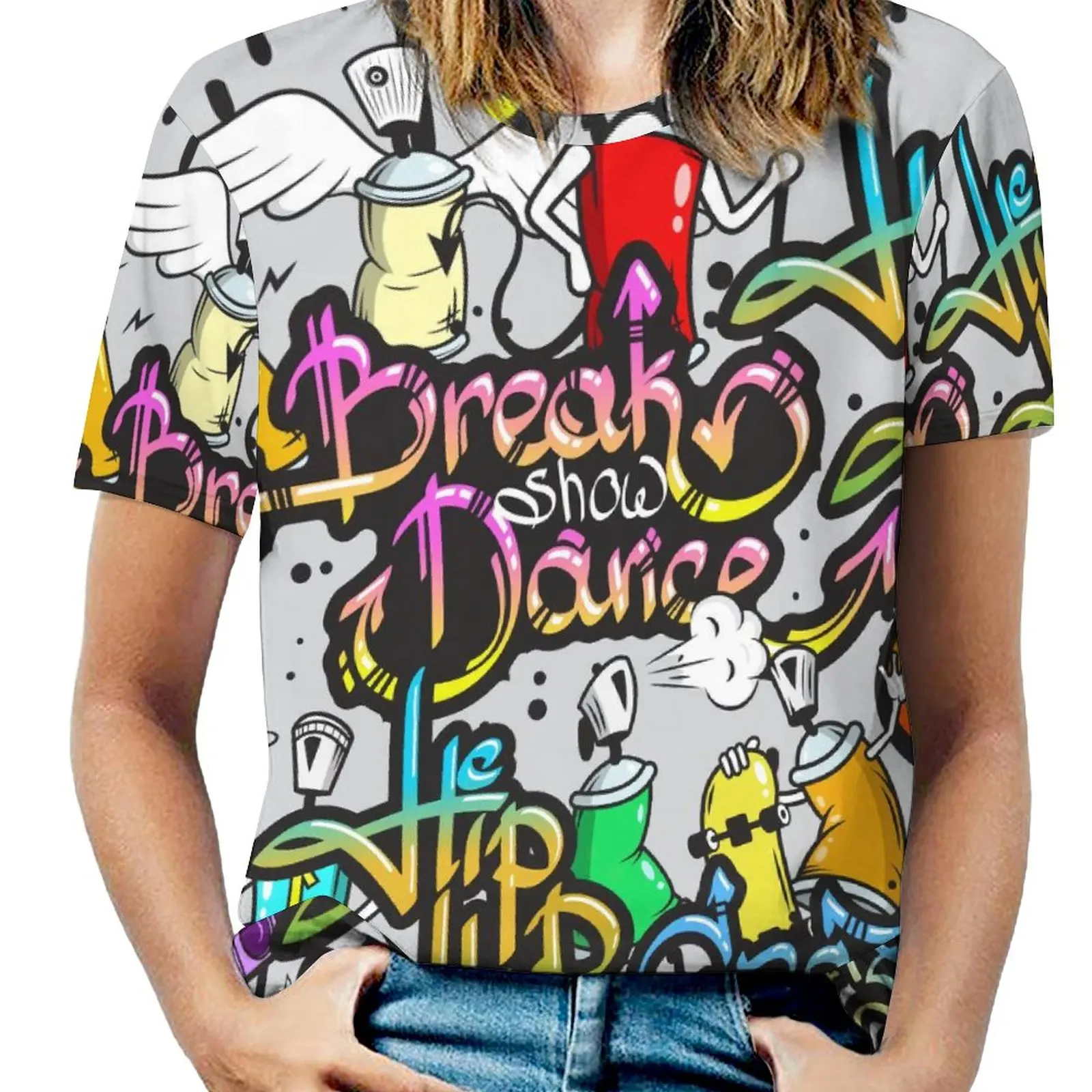 

Футболка женская оверсайз в стиле хип-хоп с коротким рукавом и принтом