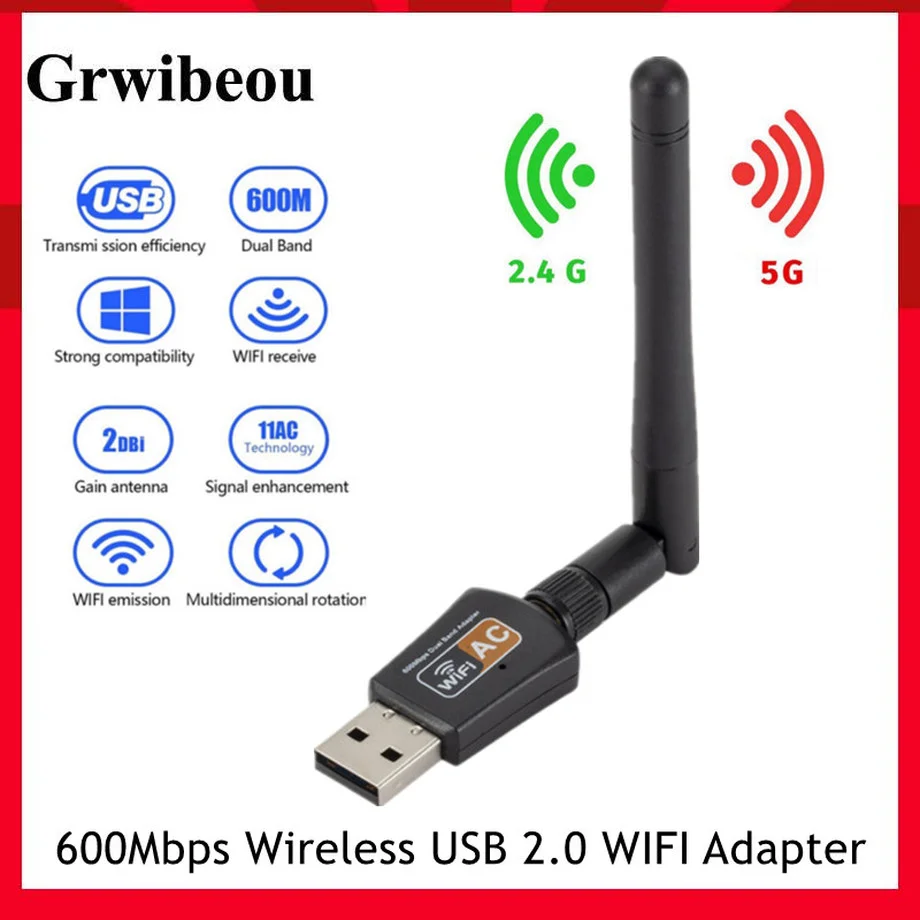 

USB 600 Wi-Fi адаптер 2,0 Мбит/с, 2,4 + 5,0 ГГц