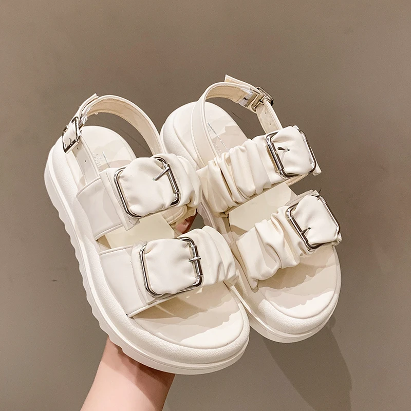 

Fashion Womens Shoes 2023 Female Sandal All-Match Clogs Wedge Buckle Strap Espadrilles Platform Med Luxury Girls Beige Gladiator