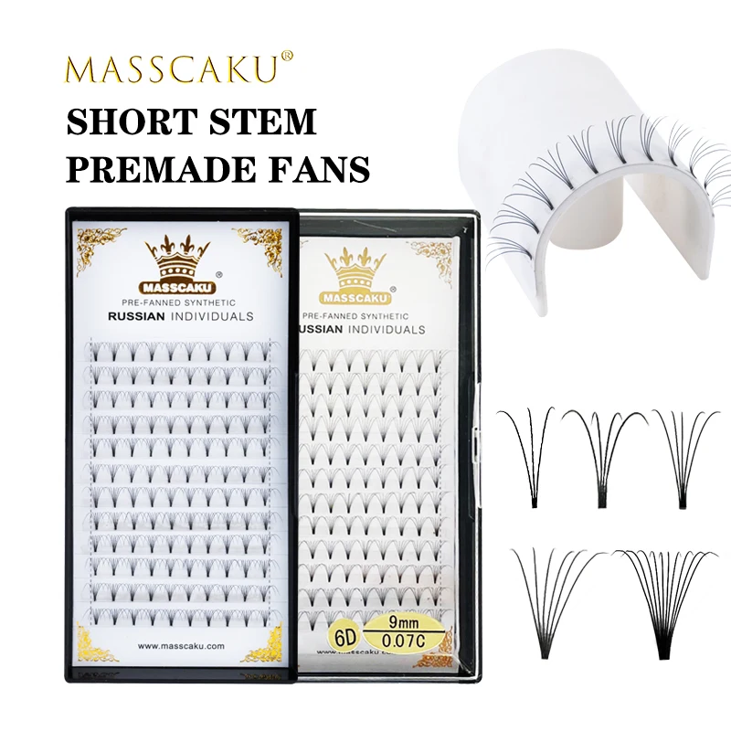 

MASSCAKU 3D/4D/5D/6D/10D short stem premade fans russian volume lashes tray premium faux mink fluffy eyelash extension supplies