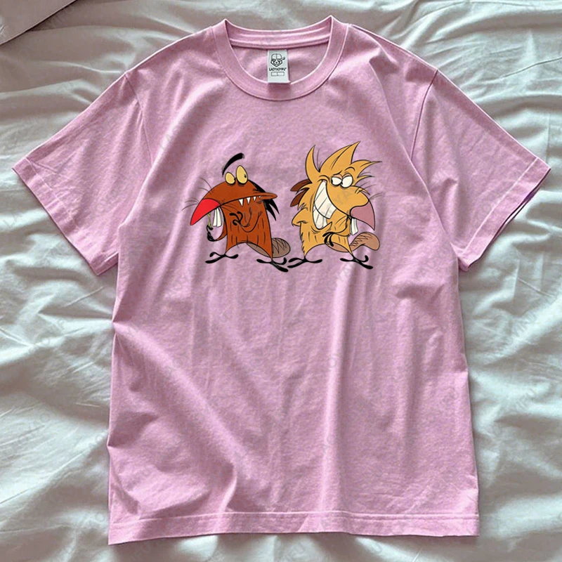 Фото Рубашка Angry Beavers 90-х годов Ностальгический мультяшный ТВ-шоу Футболка Daggett and Norbert Футболка с графическим рисунком Мужчины Женщины Хлопковые топы с короткими рукавами №4