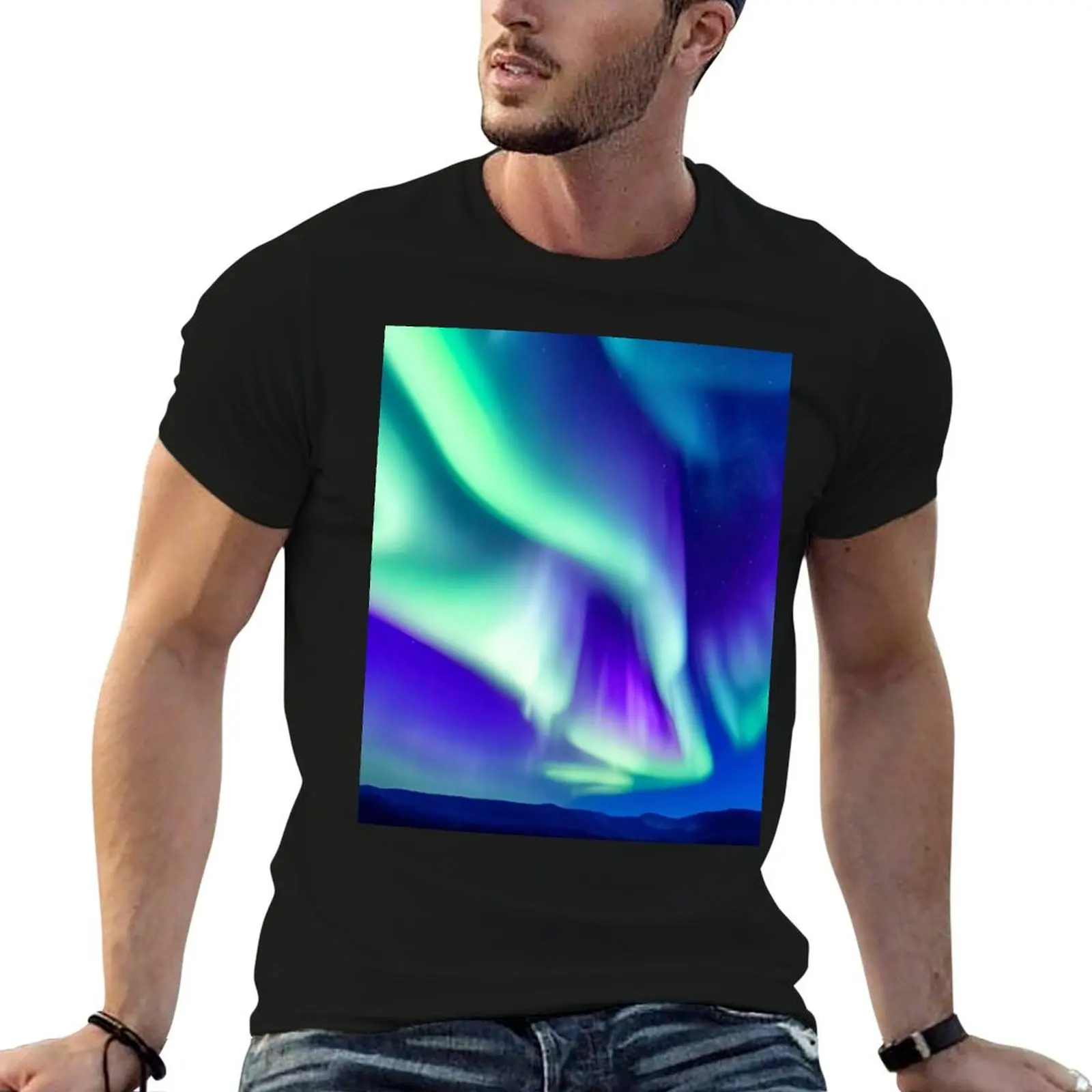 Синяя футболка Aurora Borealis одежда в стиле аниме рубашки мужские белые футболки с
