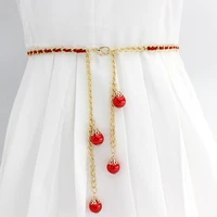 elegant pearl chain belt womens decorative dress belts fashion gold color metal high waist body chain dress lady tassel belt