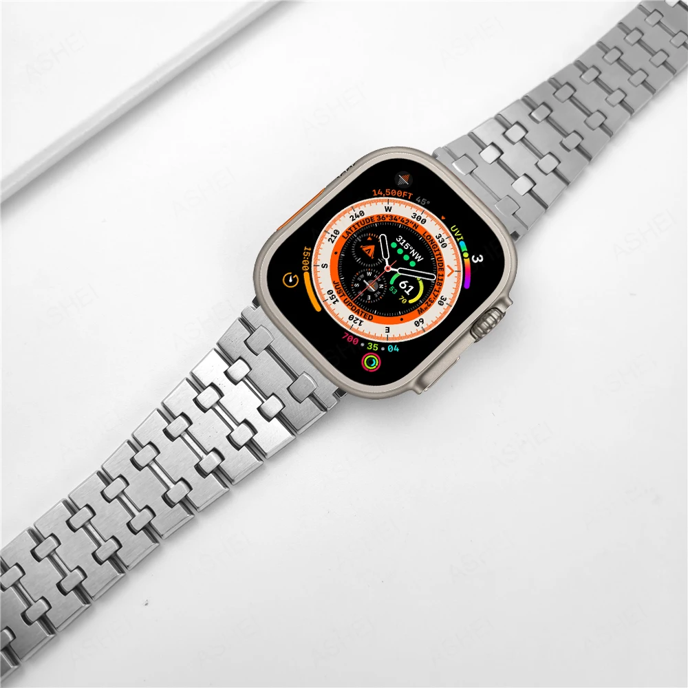 Фото Ремешок из нержавеющей стали для apple watch ultra, роскошный браслет для iwatch ultra 49 мм band series 8 7 45 мм 41 мм 6 5 4 se 44 мм 40 мм №1
