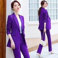 purple womens trousers suit business and trousers professional clothing business suit set piece pants set women
