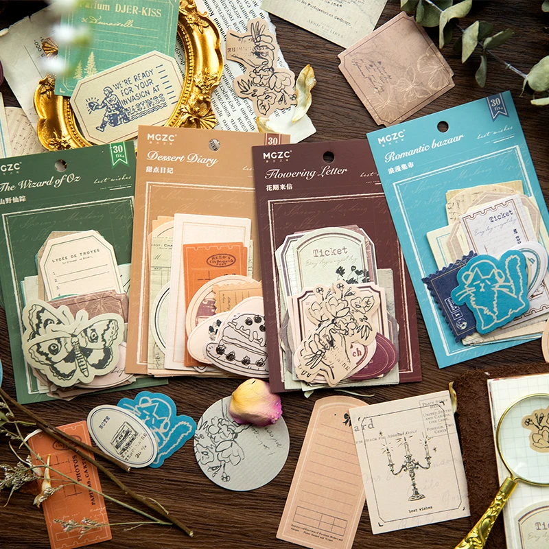 

30Pcs Material Package Narrative Notes Decoration Backing Vintage Material Collage Writing Notebooks Memo Base Ledger 130*80mm