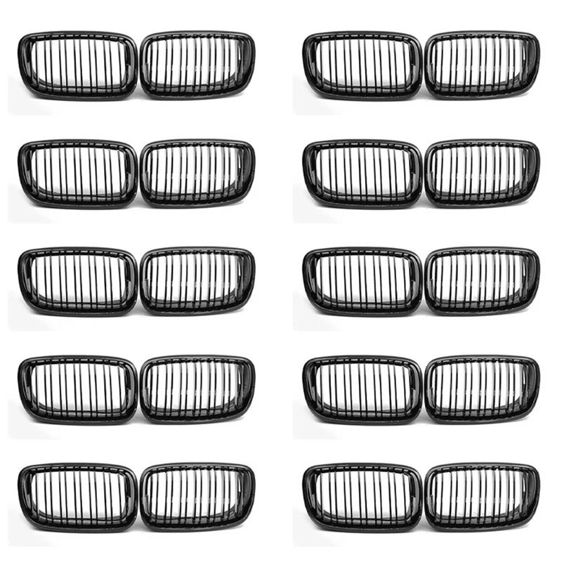 

X5 X6 Grill, Front Kidney Double Line Grille For 2007-2013-BMW X5 E70 X6 E71 (ABS Gloss Black Grill, 20-Pc Set)