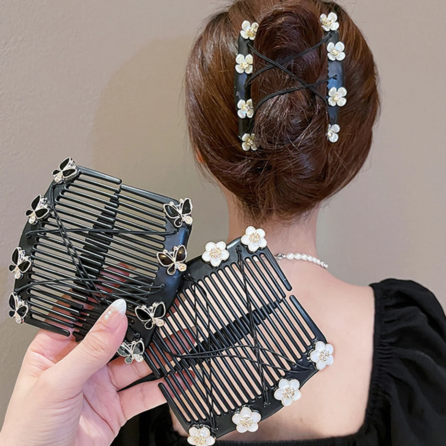 

Женская невидимая двухрядная заколка для волос с цветочной вставкой