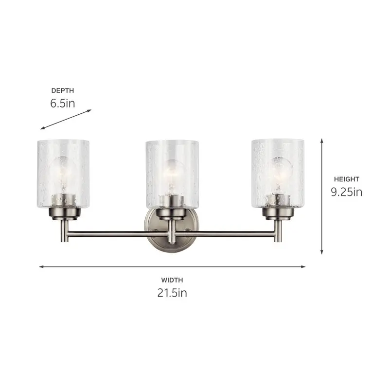 

21.5" 3 Light Brushed Nickel Vanity Light with Clear Seeded Glass Shades
