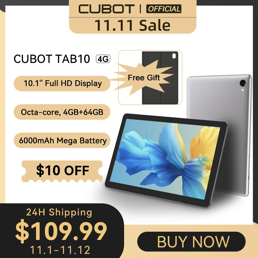 Najtaniej Cubot TAB 10, Tablet Android 11, Ośmiordzeniowy, Wyświetlacz 10,1'' FHD+, 6000 MAh, 4 GB + 64 GB (rozszerzona Obsługa 128 GB), Sieć 4G, Kamera Tylna 13 MP, Tablet PC, Android Pad,tablet 10 Inch,tablety 10 Cali