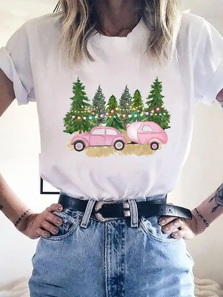 

Зимняя футболка с рисунком дерева, акварелью, праздничная Рождественская одежда, женская одежда, модная базовая футболка, футболка с принто...