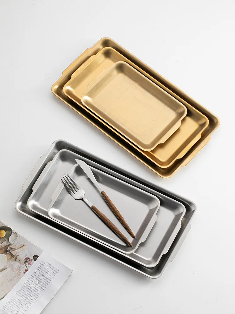 

Прямоугольный поднос из нержавеющей стали в европейском стиле, кофейня, противоскользящие изоляционные подставки, кухонные аксессуары, де...