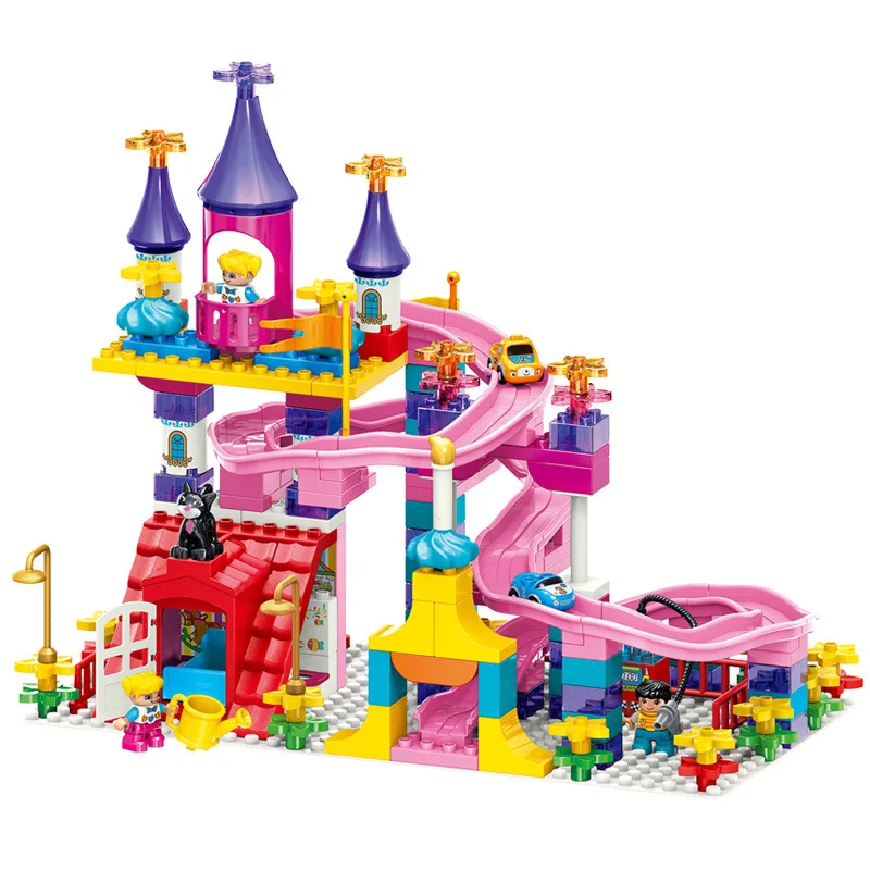 

162 Pcs Big Size Slide Building Blocks Compatible Duplos City House Castle Brick Toys for Girl 3-6 Year Old