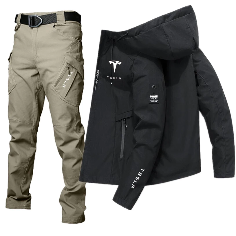 

Tesla Logo Spring and Autumn New Men's Set Outdoor Camping and Climbing Jacket Breathable and Waterproof Clothing