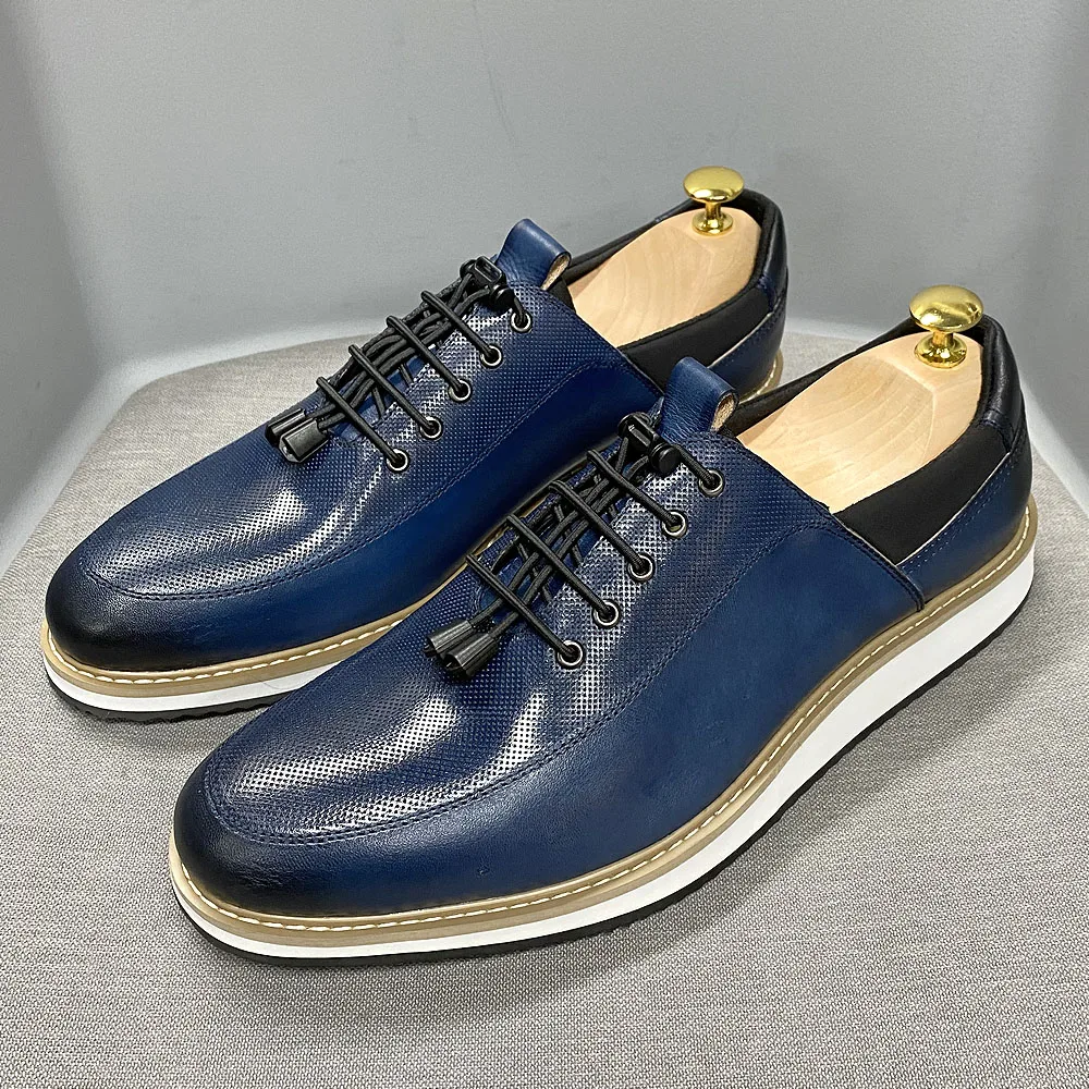 Fashion Men Casual Shoes 2022 New Brand High Quality Genuine Leather Lace Up Luxury Sneakers Blue Black Breathable Flat Oxfords