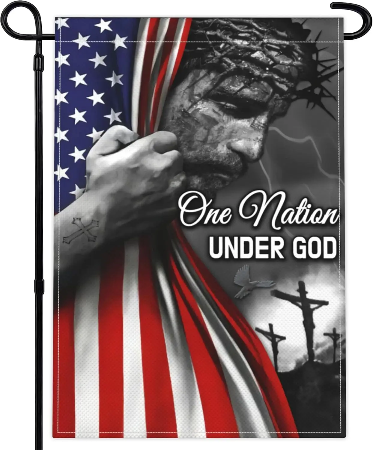 Одна нация под Богом Садовый флаг Иисус для улицы 12x18 Двусторонний христианский