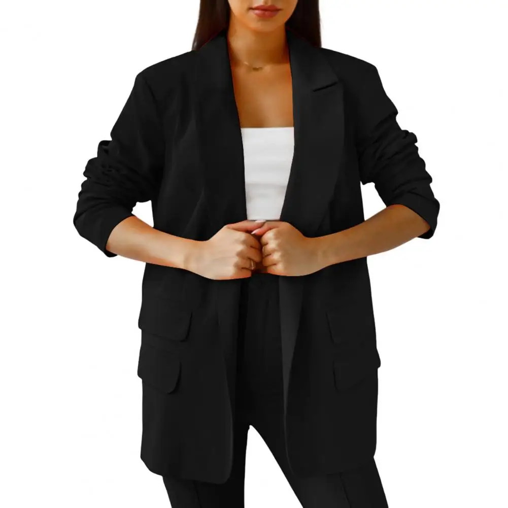 

Однотонный тонкий женский Блейзер свободного покроя с длинными рукавами и карманами с отворотами