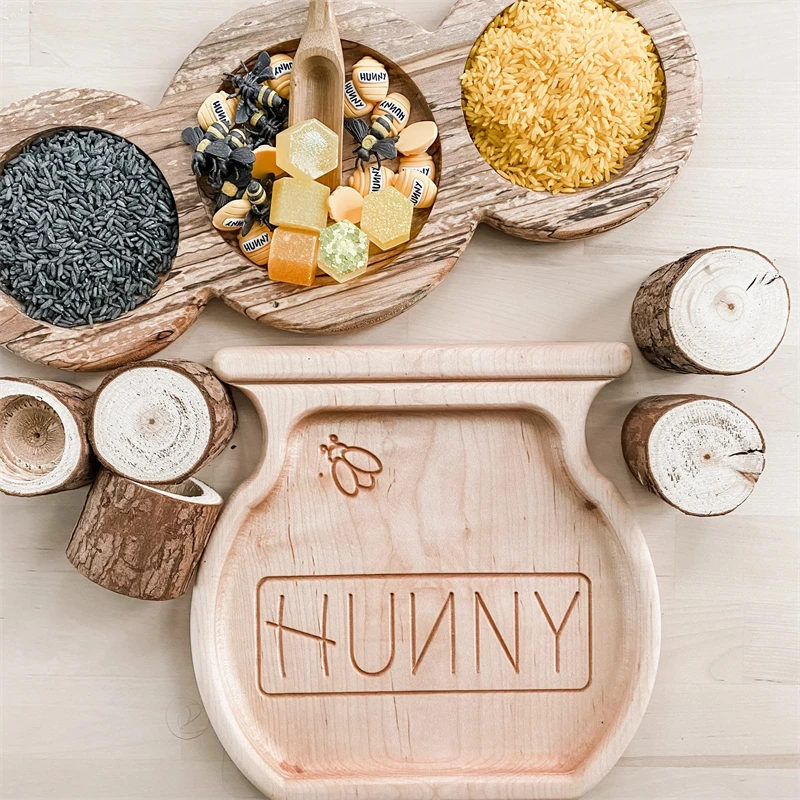 

Montessori Wooden Sensory Tray Kids Honey Pot Shape Beech Letter Writing Drawing Plate Kindergarten Homeschool Educational Toys