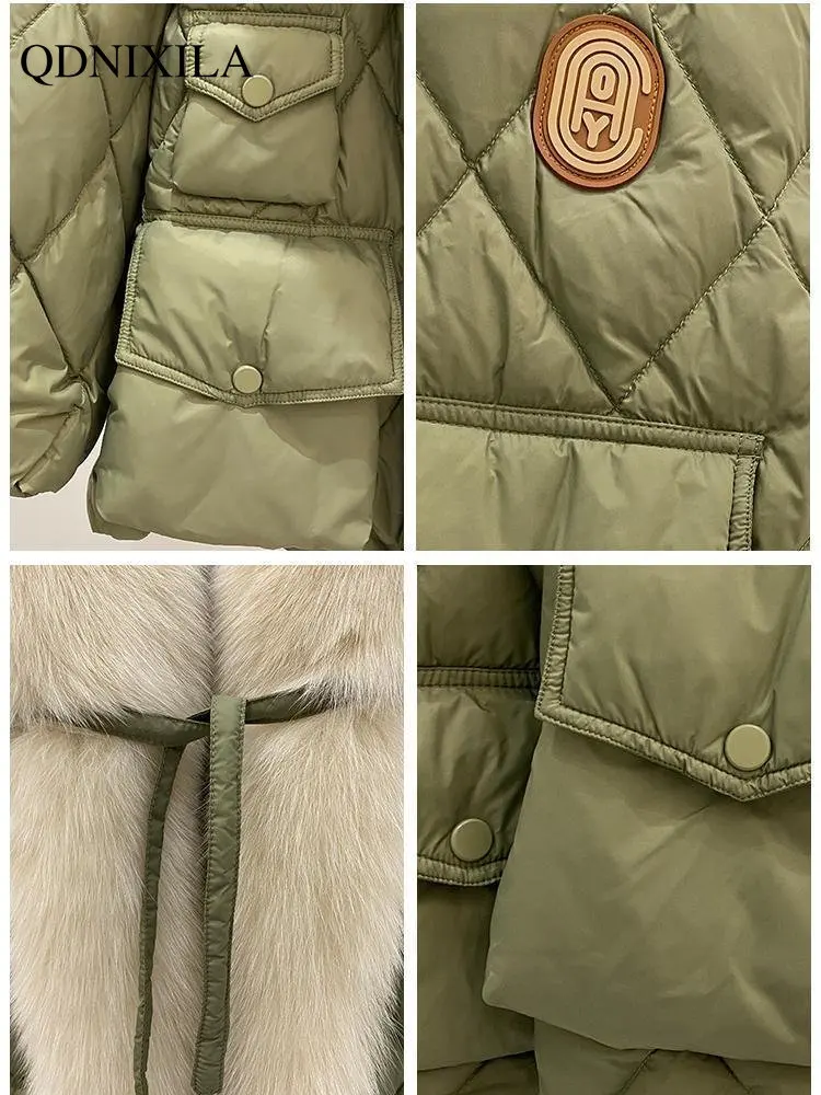 Down Jacket Women White Duck Down Large Fur Collar Detachable and Thickened Women's Winter Jacket New Korean Fashion Down Coat