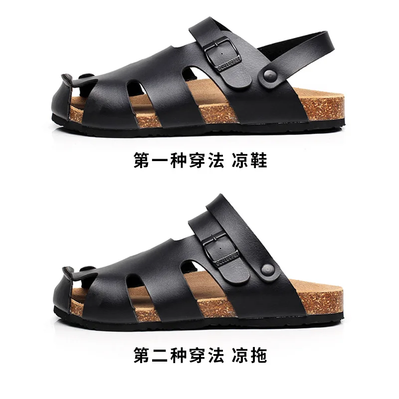 Summer Women Cork Sandals Casual Beach Buckle Strap Slides Shoes Outside PU Leather Slip On Hollow out Male Couple Shoe BIG SIZE images - 6