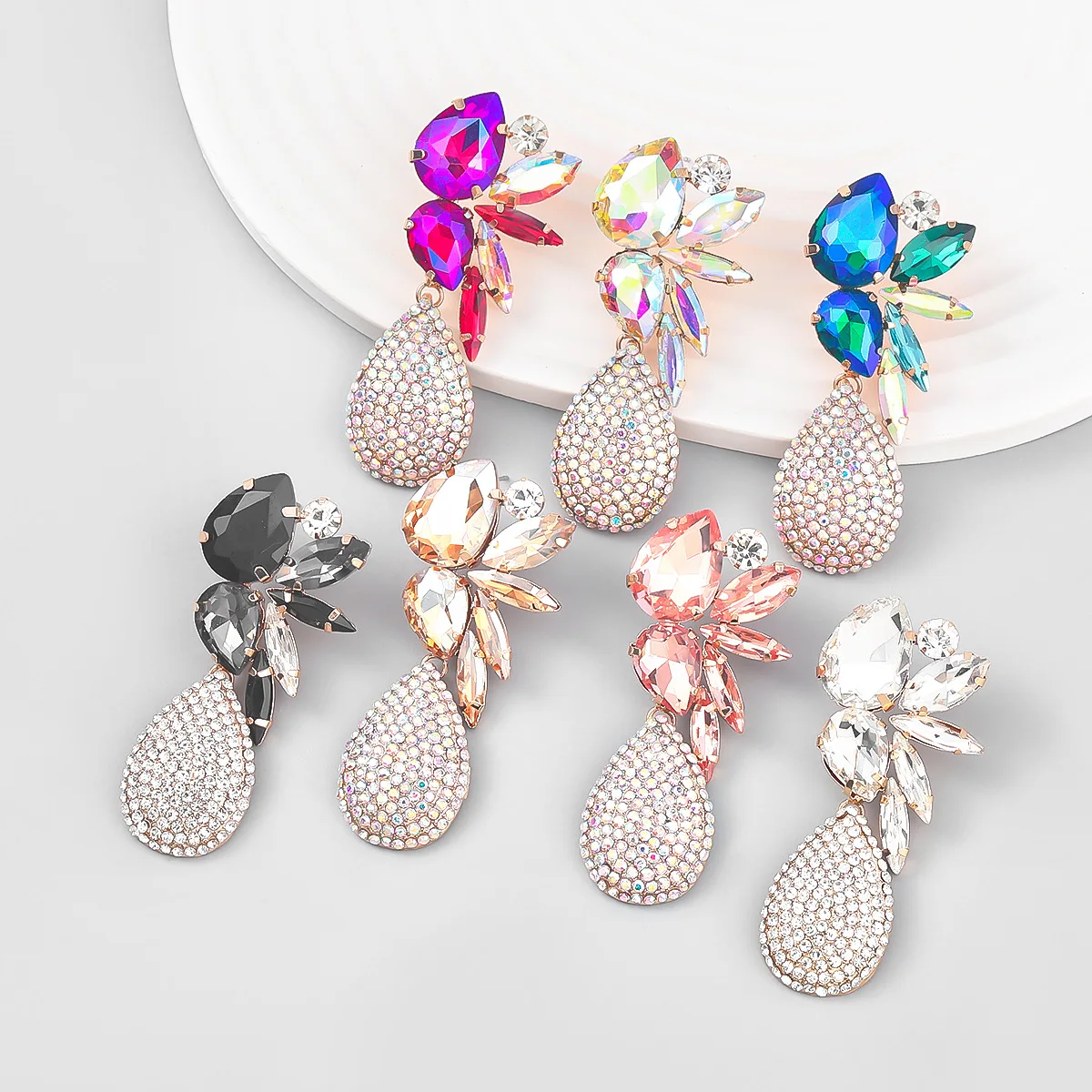 

New Trend Rhinestone Water Drop Floral Earrings Dinner Party Wedding Accessories Fashion Statement Jewelry Women's Earrings