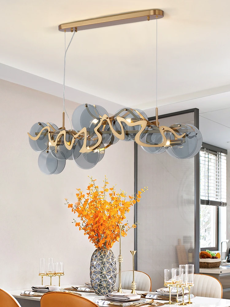 

Modern Smoky Gray Glass Chandelier For Living Room Dining Room Rectangle Kitchen Island Indoor Lighting Home Decor Creative LCD