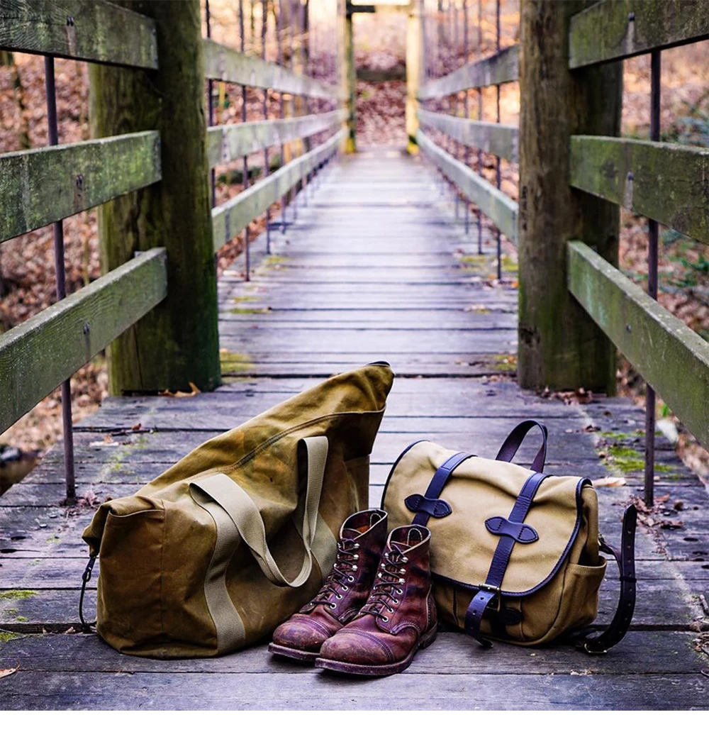 Tailor Brando Engraved American Retro 70232 Oil Wax Canvas & Vegetable Tanned Cowhide Size 37*27*12 Shoulder Messenger Bag