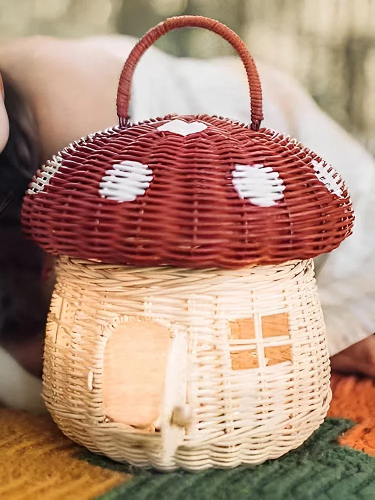 

Корзина из ротанга для грибов, корзина для пикника с соломинкой, декоративные милые плетеные сумки для хранения, сумки из ротанга на плечо, стандартная коробка