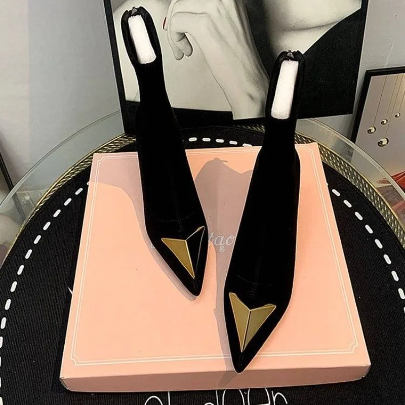 

SLTNX 2023 Autumn and Winter Boots Female Korean Version of Suede Fashion Thin Boots Pointed High Heels with Black Women's Boots