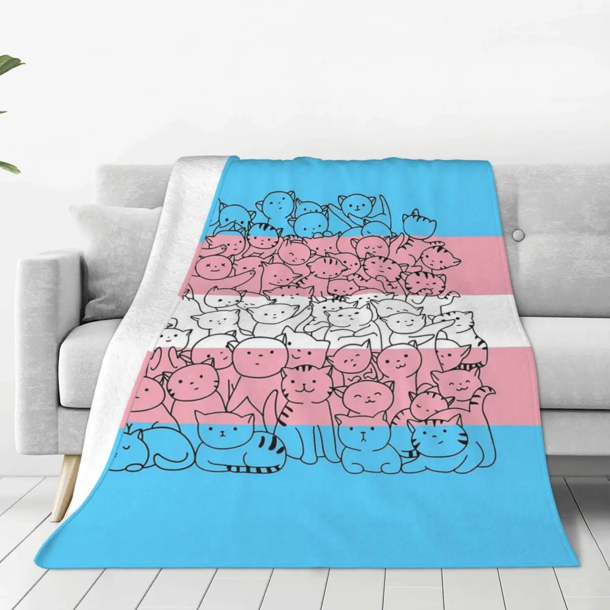 Одеяло с флагом трансгендеров и кошачьей гордости фланелевое