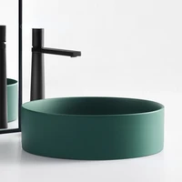 Nordic Round Wash Basin Dark Green Bathroom Sinks Matte Ceramic Wash Basin Single Small Bathroom Washbasins Kitchen Washing Sink