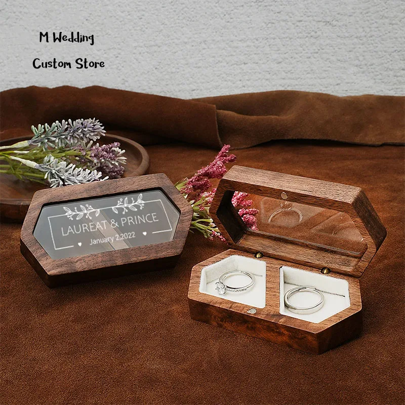 

Personalization Ring Box Jewelry Storage Engagement Ceremony Customize Proposal Ring Rustic Wedding Gift for Girl Walnut Wood