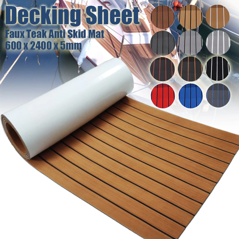 600X2400X5Mm Eva Foam Faux Teak Boat Decking Mat Brown Deck Sheet Pavimentazione Per Yacht Tappetino Antiscivolo Tappetino Autoadesivo Per Veicoli