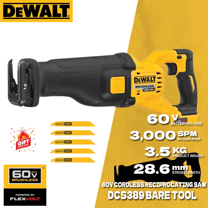 DEWALT DCS389 Brushless Cordless Reciprocating Saw 60V FLEXVOLT Power Tool Electric Saw Cutting Machine For Woodworking DCS389B