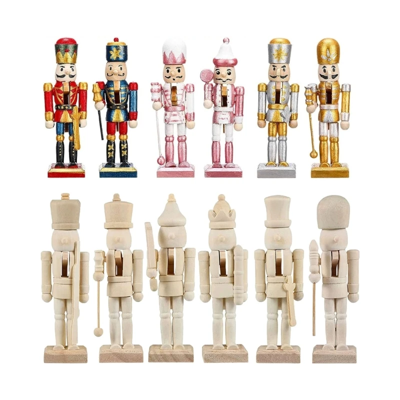 

Set of 6 DIY Christmas Nutcrackers Soldier Figures with Brushes and Paints Decor