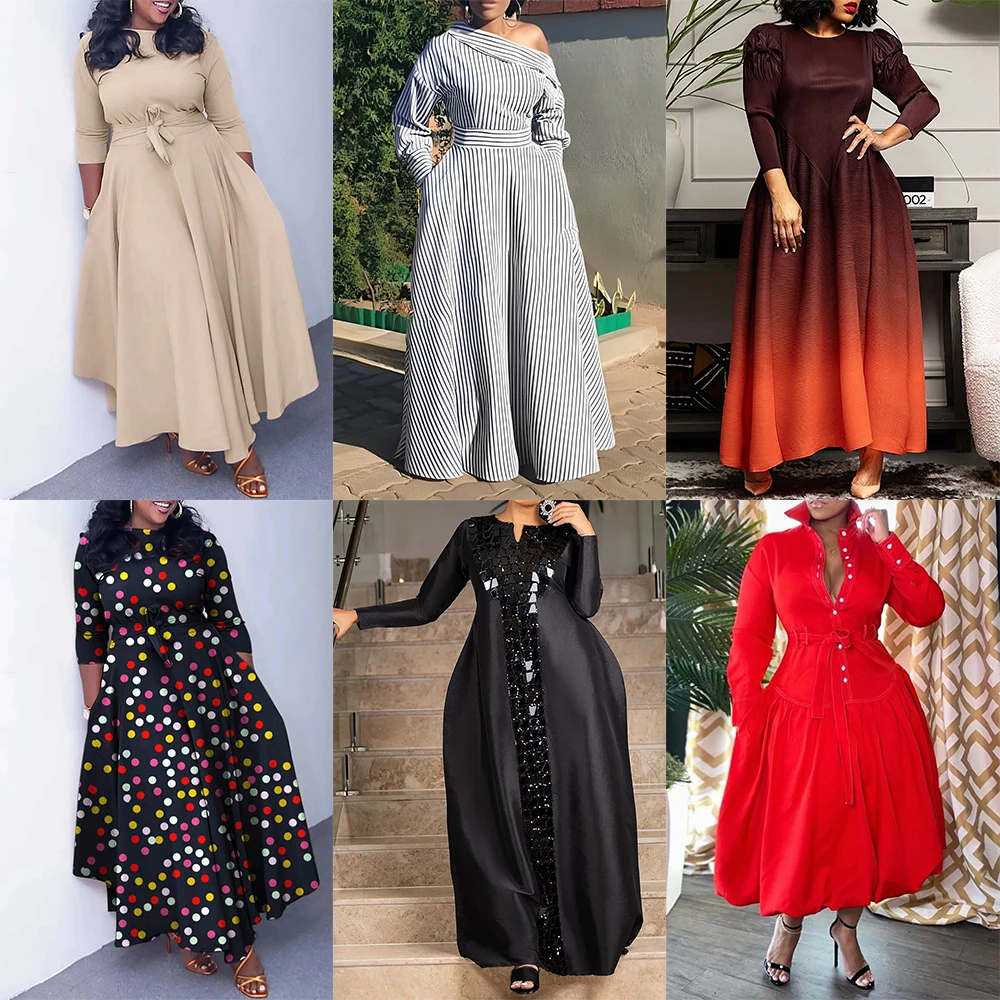 Женское Повседневное платье макси в синюю полоску с косым воротником и карманами