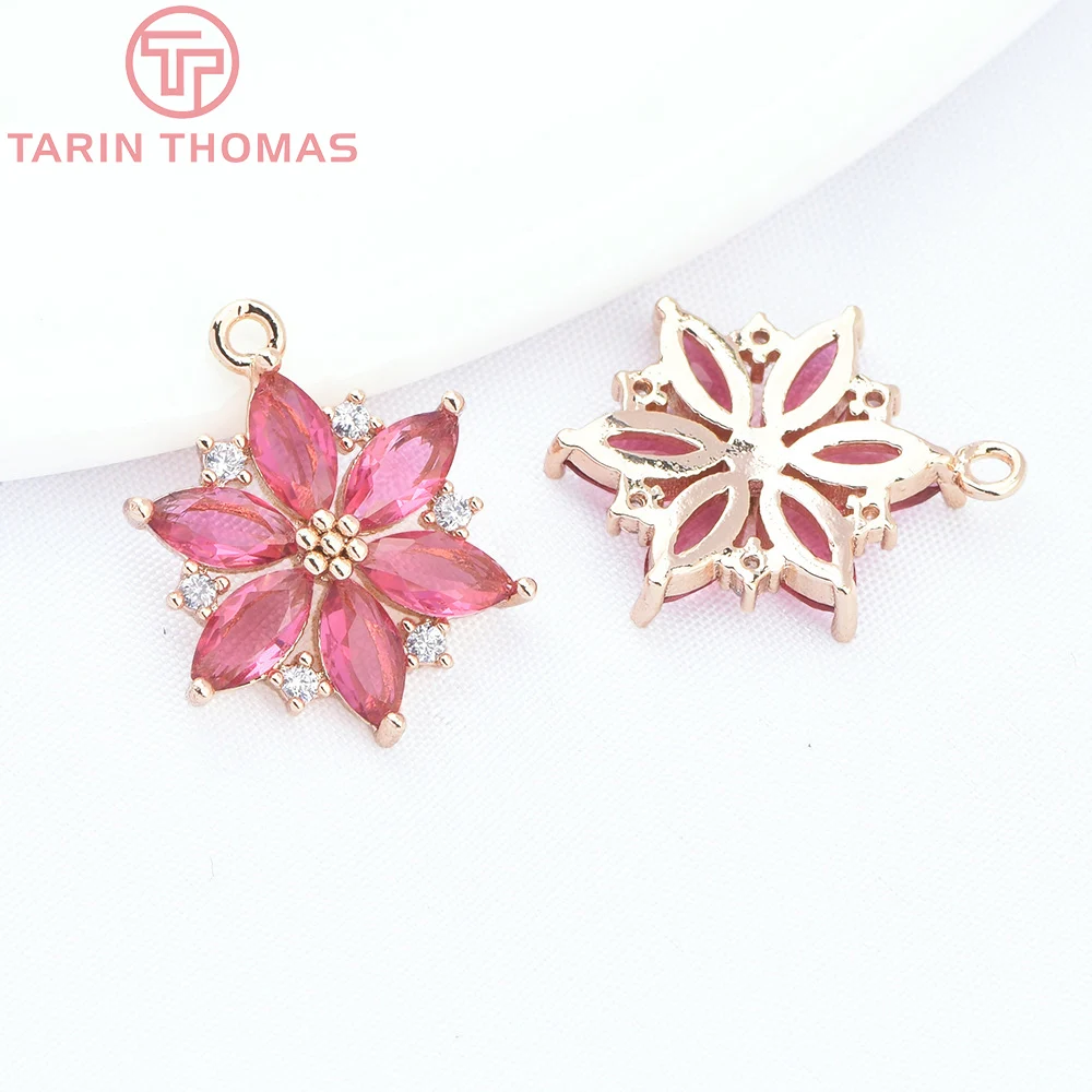 (9064) 4 шт. 13 5x17 5 мм 24-каратное золото латунь с цирконом подвески в форме цветка