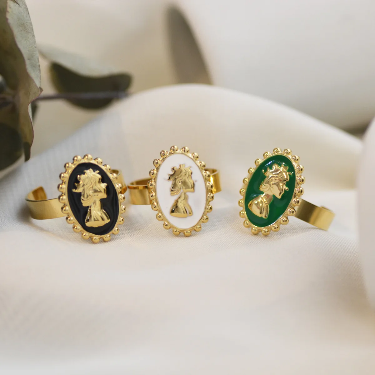 

Европейское и американское Ретро кольцо с головой красоты женское индивидуальное модное овальное Открытое кольцо из нержавеющей стали