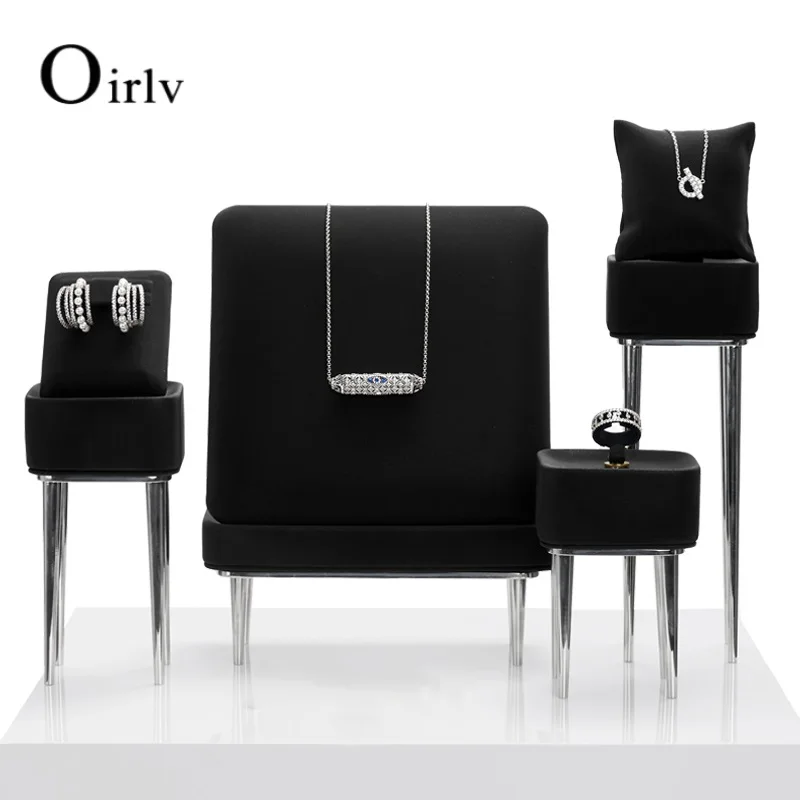 Oirlv PU leather/metal display stand earring necklace pendant bracelet ring storage rack counter props home storage