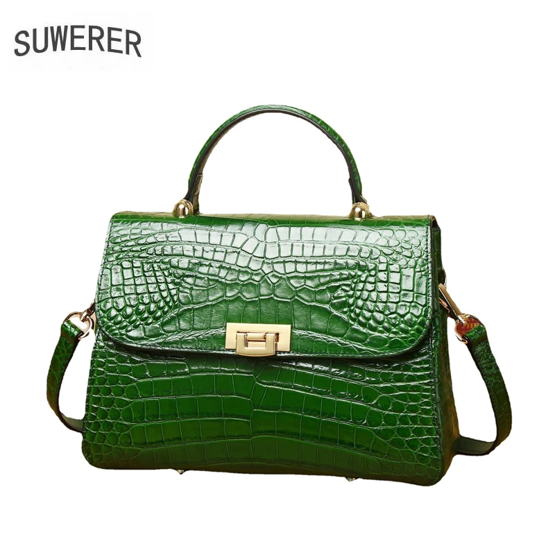 

SUWERER New Superior Cowhide Genuine Leather Women Handbags Embossed Crocodile Pattern Fashion Luxury Lether Tote Bag for women