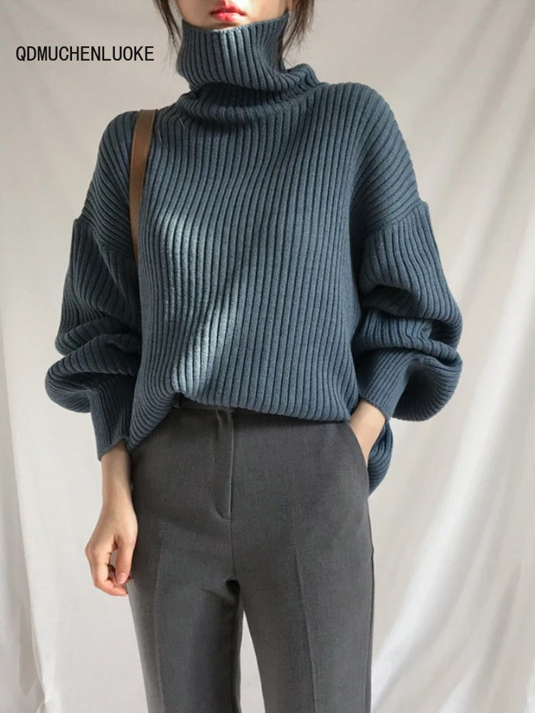 

Женская водолазка трикотажная Новинка Осень-зима 2023 Модный Топ с длинным рукавом Вязаные Ретро свободные свитера однотонные пуловеры