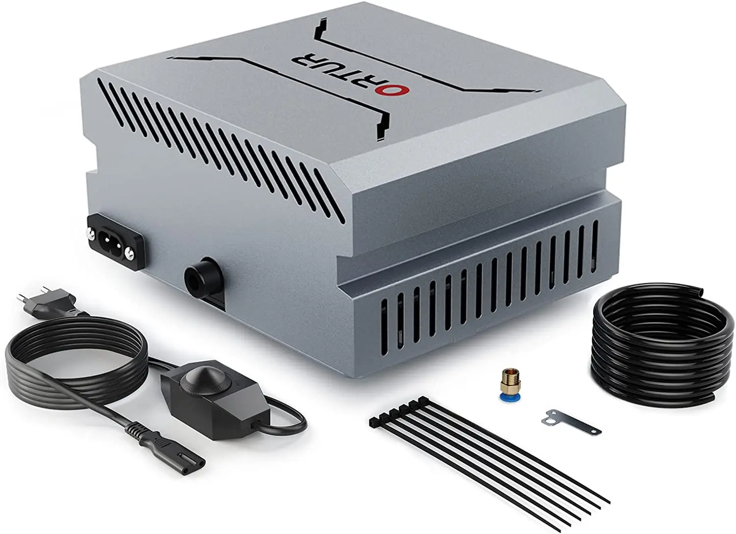 

Ortur Portable Air Assist Pump Compressor Adjustable Airflow Compatible with Laser Engraver Cutter Low Noise Upgrade Nozzle