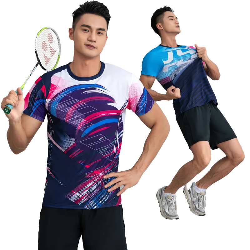 

Gym Tennis Shirts Men Badminton 3D New Running Training Jersey Polyester Breathable Causal Homme Fashion Workout Exercise Tee