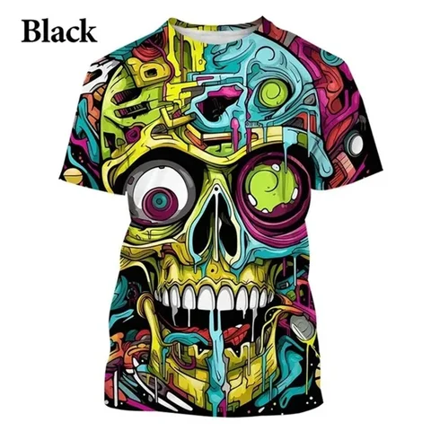 Красочная уличная граффити в стиле хип-хоп, крутая футболка с 3D принтом черепа, персонализированная мужская модная повседневная футболка с коротким рукавом