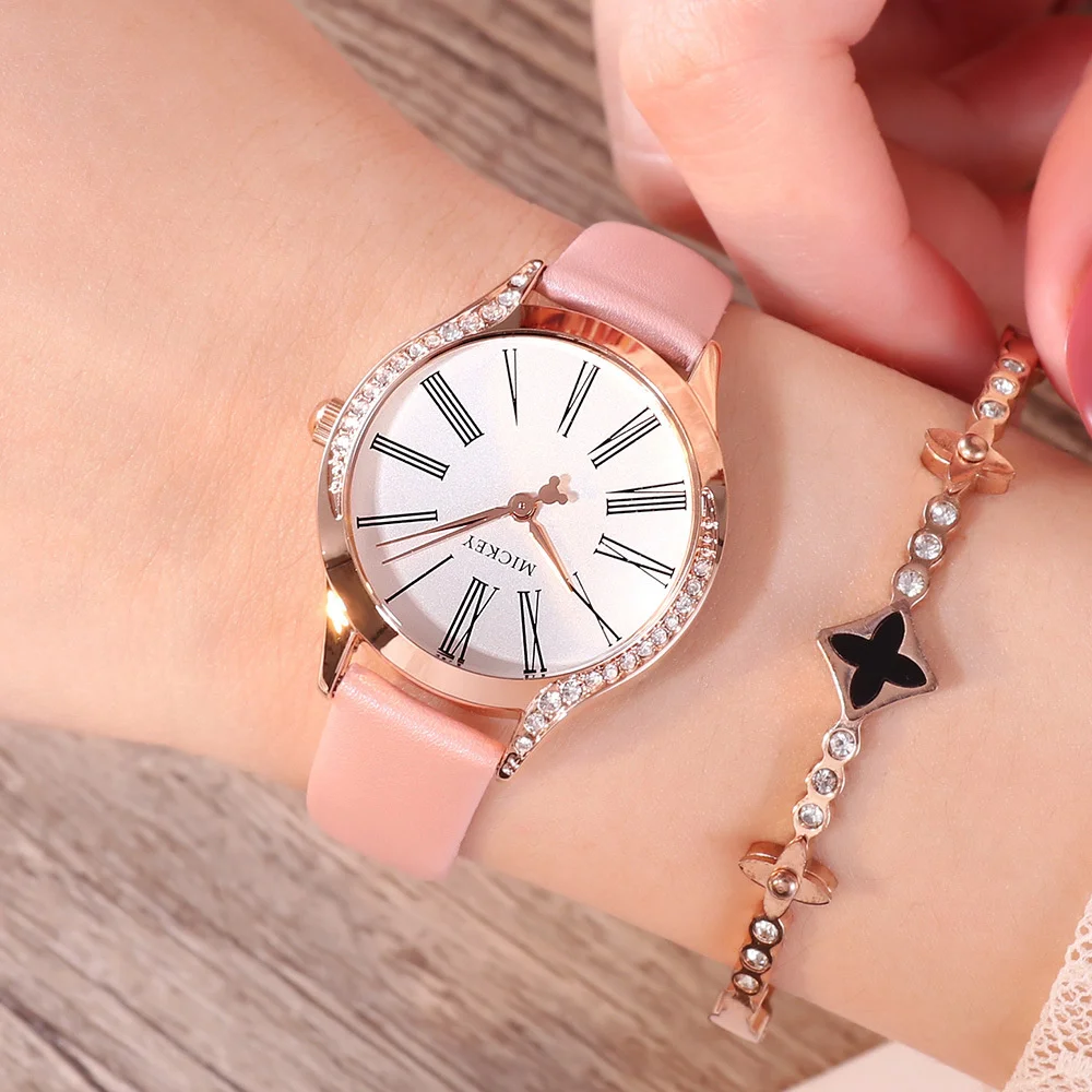 

Disney Fashion Watch Belt Fashion Trend Waterproof Quartz Watch Student Diamond Inlaid Roman Word Women's Watch 279
