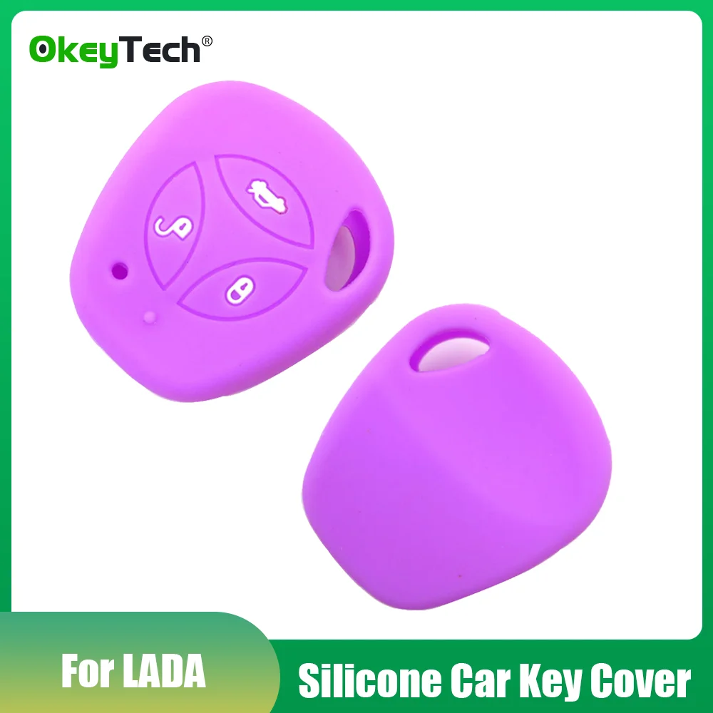 

OkeyTech Silicone Car Key Shell For LADA Granta Largus 4X4 Kalina Priora Remote Car Key Case Rubber Protection Cover 3 Buttons