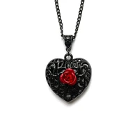 black filigree heart necklace with red rose gothic victorian pendant romantic valentines day gift