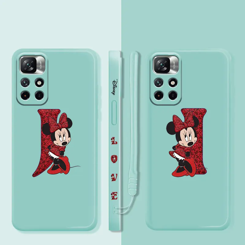 

Minnie Mouse Love Heart Letter J I Candy Color Case For Redmi Note 11 10 9 8 7 10T 9T 9S Pro 10 10C 9 9C 9A 8 K40 Liquid Shell