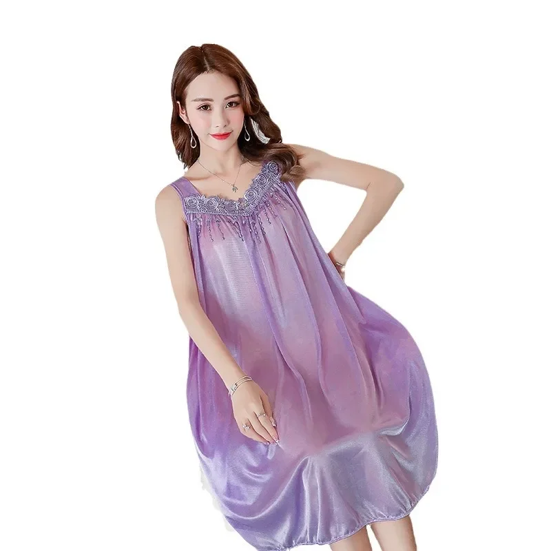 Лето 2024 однотонное сексуальное длинное платье без рукавов из ледяного шелка