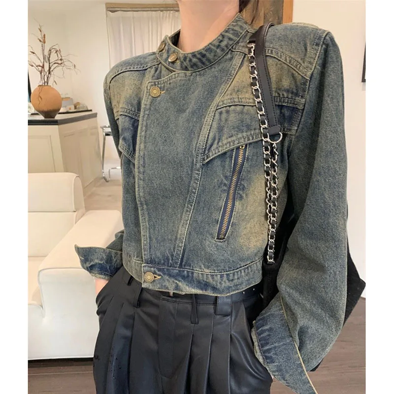 Женская ковбойская куртка в стиле ретро с воротником-стойкой женская верхняя